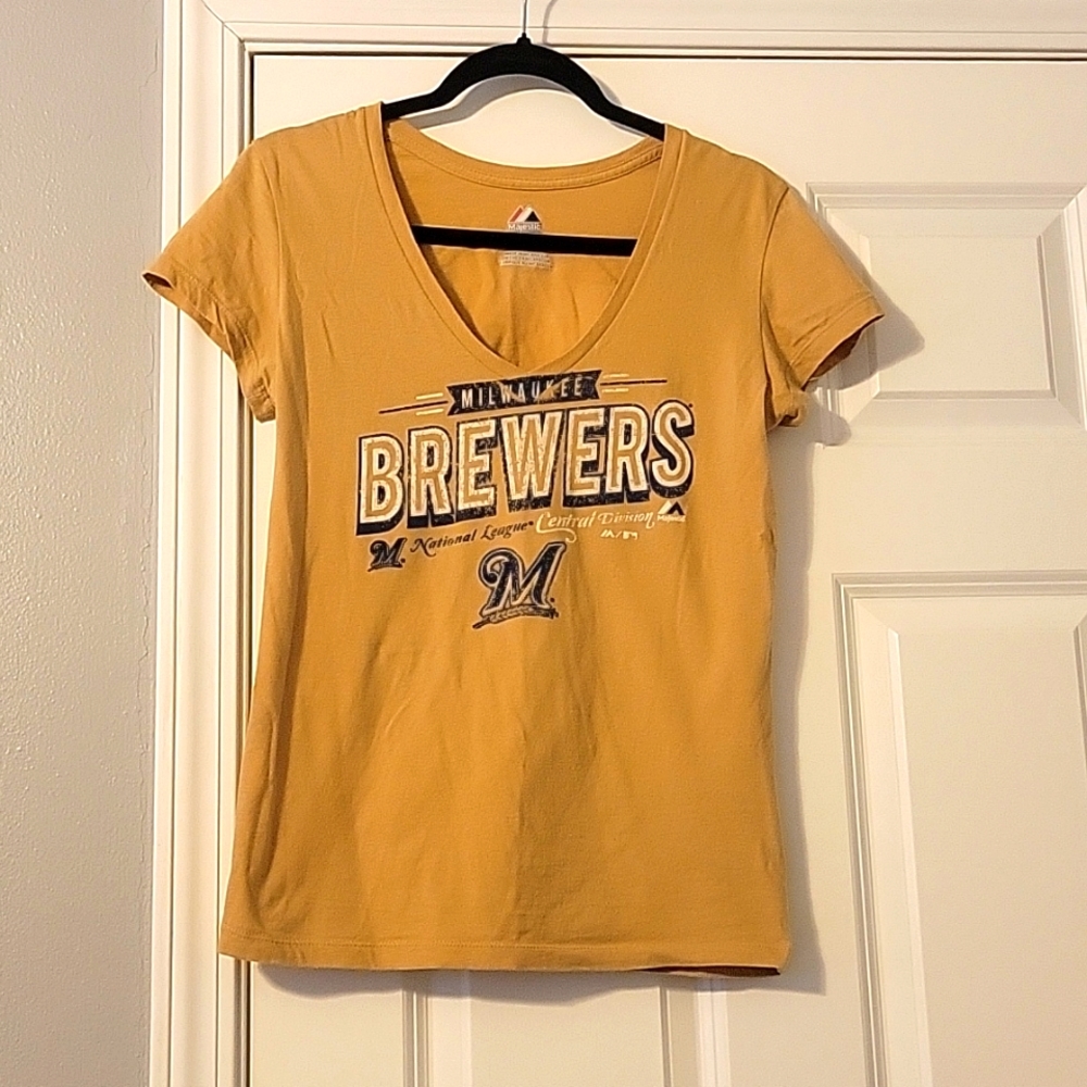 Milwaukee Brewers Women's Gold V-Neck T-Shirt